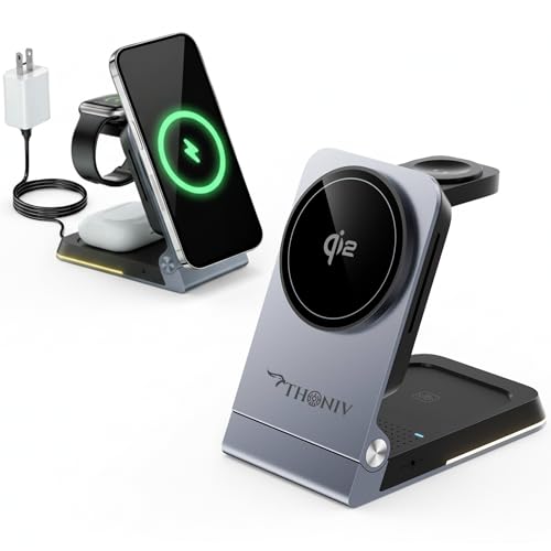 THONIV Qi2 3-in-1 �܂肽���ݎ����C���C�����X�[�d�X�e�[�V����Apple�f�o�C�X�p:iPhone 11-17�AApple Watch�AAirPods�p15W�����[�d��|�[�^�u���g���x���h�b�N�AMagSafe�Ή�30W�A�_�v�^�[