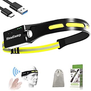 AvantMagic LED Head Torch Rechargeable, Headlamp Rechargeable with Motion Sensor Lightweight Hands-Free Head Flashlight for Running, Cycling, Hiking, Fishing, Waterproof IPX4 Super Bright 230 Degree