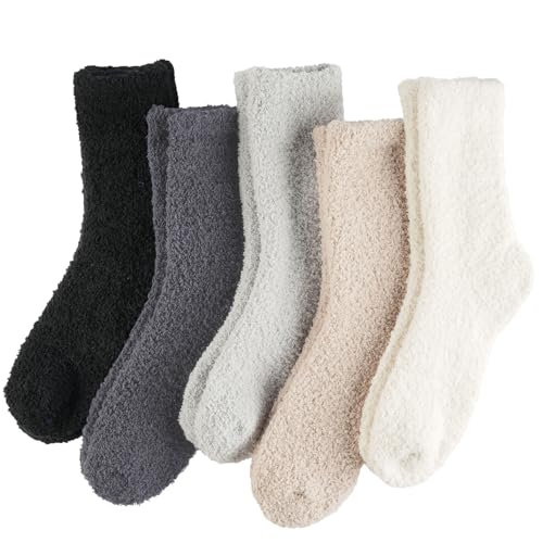 Image of floconssy Fuzzy Socks for Women Gifts, Fluffy Cozy Plush Soft Slipper Socks for Fall Winter Christmas Warm Home 5 /6 Pairs