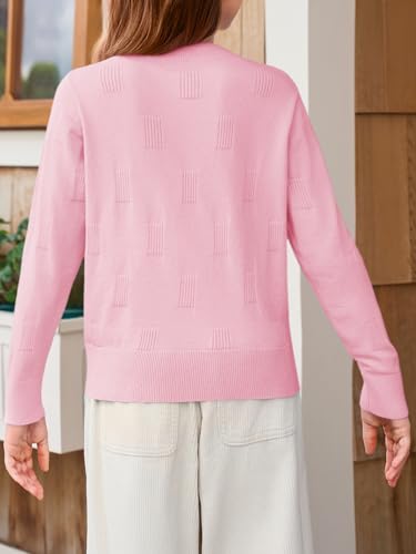 Image of Haloumoning Girls Knit Sweaters Casual Long Sleeve Textured Pullover Tops Kids Loose Fit Comfy Fall Clothes 5-14 Years