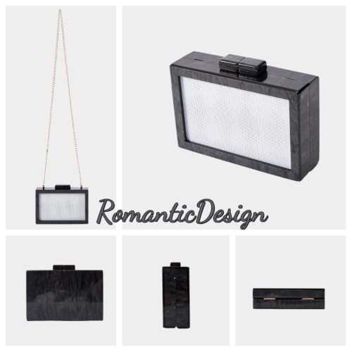 Image of RomanticDesign Women Acrylic Handbag Rattan Woven Pattern Square Box Crossbody Handbag Shoulder Bag Chain Purse
