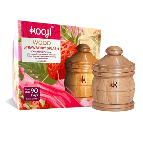 Image of Kooji Wood - Strawberry Splash - Car & Home Perfume - 12ml | Premium Freshener - Ripe Strawberry, Citrus & Creamy Vanilla Notes - 100% Indian Ingredients - Long-Lasting Aroma - Up to 90 Days