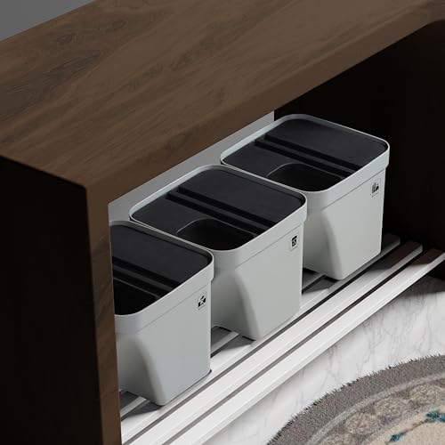 Image of 10L Dustbin with Lid | Grey | Pack of 3 | Multipurpose Garbage Bin for Kitchen, Home & Office | Wet & Dry Waste Basket for Food Waste, Recycling & Indoor Outdoor Use
