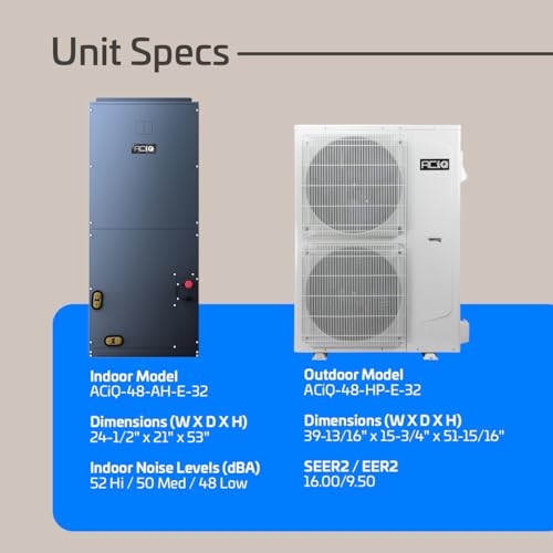 Image of ACiQ Essentials 4 Ton 16 SEER2 Central Inverter Heat Pump Split System with 15kW Back-up Heat Kit & 50' Install Kit - R32 | 48000 BTU, High Efficiency, Multi-Positional, AC /Heating