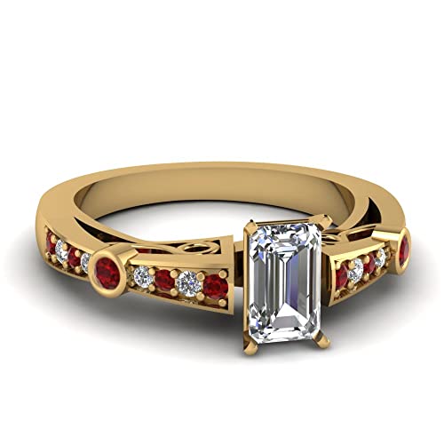 Image of 55Carat Choose Your Gemstone Tapered Vintage Engagement Ring Yellow Gold Plated Emerald Shape Vintage Engagement Rings Everyday Jewelry Wedding Jewelry Handmade Gifts for Wife US Size 4 to 12