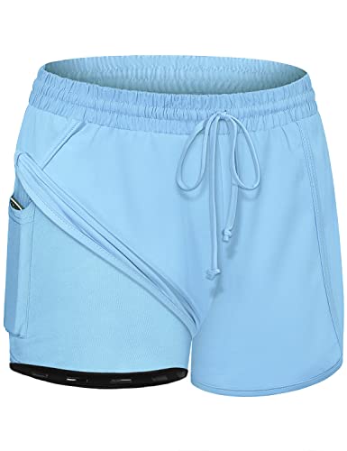 BLEVONH Gym Shorts Women Workout Shorts Womens Shorts for Summer Clothes 2022 Running Athletic Clothing Gym Wear Casual Summer Ash Blue Non-Slip Belt 2XL