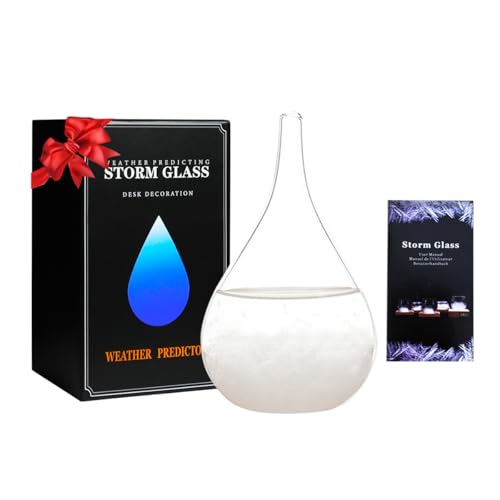 Storm Glass Weather Station, Weather Forecaster, Teardrop Glasss Barometer, Christmas Decorative Glass Bottle for Home and Office, Scandinavian Style Decorative Cool Weather Unusual Gift
