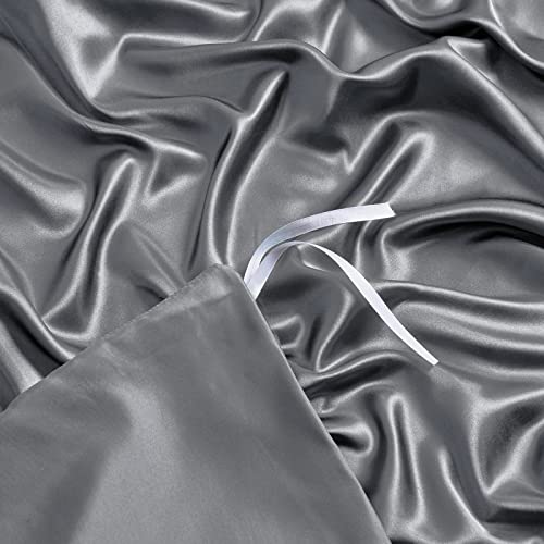 Image of NSGZ Satin Duvet Cover for Weighted Blanket, 60x80, 8 Ties, Grey | 8 Ties And Zipper For Secure Fit, Cooling Satin Gentle On Skin, Machine Washable, Fits 48x72 And 60x80 Weighted Blankets