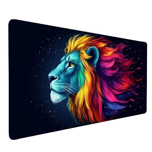 Tapis de Souris XXL Gamer Lion Bleu Tapis Souris Grand Format Antidérapant pour PC Portable