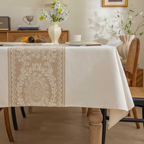 Nappe rectangulaire en lin de qualité supérieure vintage beige - 5