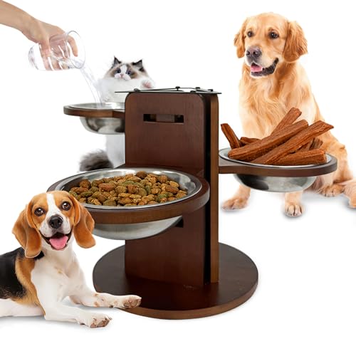 Hundenapf Erhöhte Fressnapfe Höhenverstellbar Futternapf für Hunde 3-Stufig Hundebar Verstellbar 3-Seitiger Design-Ständer 3 Edelstahlnäpfe 650 ml Futterstation Rutschfester Boden für Mehrheit Hunde