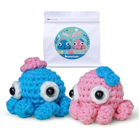 Mintion Crochet Kit for Beginners, Amigurumi Crocheting Animals Kits w Step-by-Step Video Tutorials, Beginner Crochet Kit for Adults and Kids (40%+ Yarn Content) (Octopus Family) Cover