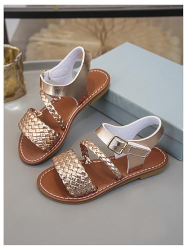 Image of GORGLITTER Girl's Leather Ankle Strap Flat Sandals Dressy Braided Round Open Toe Summer Vacation Beach Cute Sandals 2025