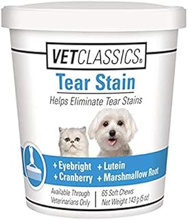 Vet Classics Tear Stain Supplements for Dogs, Cats – Helps to Prevent and Eliminate Tear Stains for Dog, Cat Breeds – Pet Supplement, Pet Immune Support – 65 Soft Chews