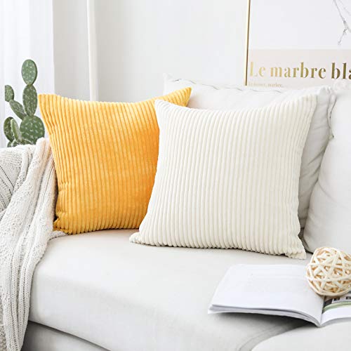 Home Brilliant Throw Pillow Covers 18X18 Set Of 2 Super Soft Couch Pillow Covers Spring Decorative Striped Corduroy Mustard Throw Pillows For Couch Bed Summer, 18 X 18 Inch, Sunflower Yellow #TOP6