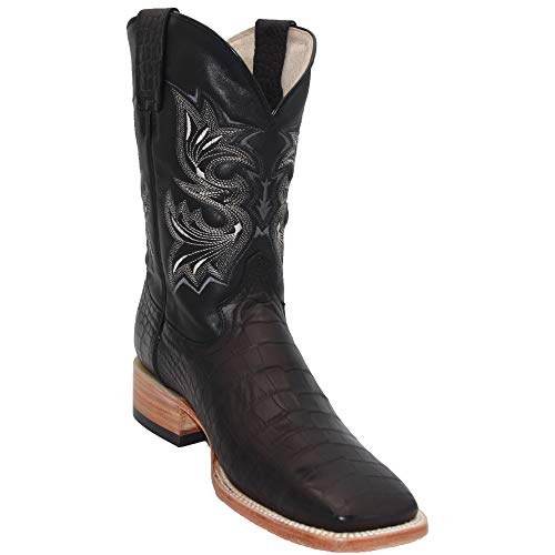 Mens Leather Crocodile Print Western Cowboy Boot Square Toe