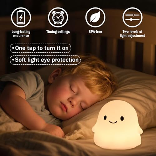 Image of Rytinazzz Halloween Ghost Night Light, 50-Hour Battery & Pat Control, Cute Squishy Lamp for Kids Room Decor, USB Rechargeable with Timer, Cute Home Decor