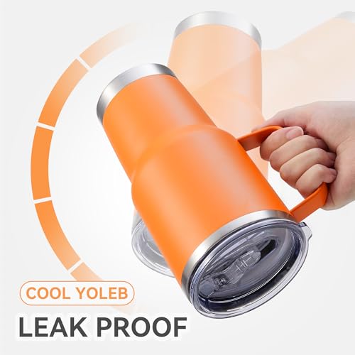 Image of 30 oz Stainless Steel Tumblers Bulk with Handle and Lid, 4 Pack | Powder Coated, Double Wall Vacuum Insulated, Leak Proof Lid, Keep Drinks Cold and Hot, for office, party, camping, Orange