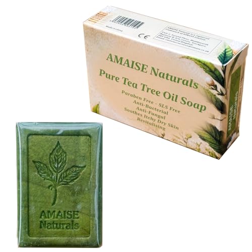 AMAISE Naturals 110g Tea Tree Oil Soap Antifungal Antiseptic Soap - Natural 100% Vegan Kills Germs - Helps with Athletes Foot Tinea Versicolor Ringworm Jock Itch