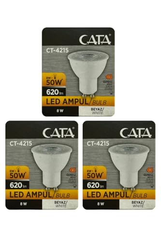 8W (50W) 6500K Beyaz Işık GU10 Duylu Led Spot Ampul, 3 Adet