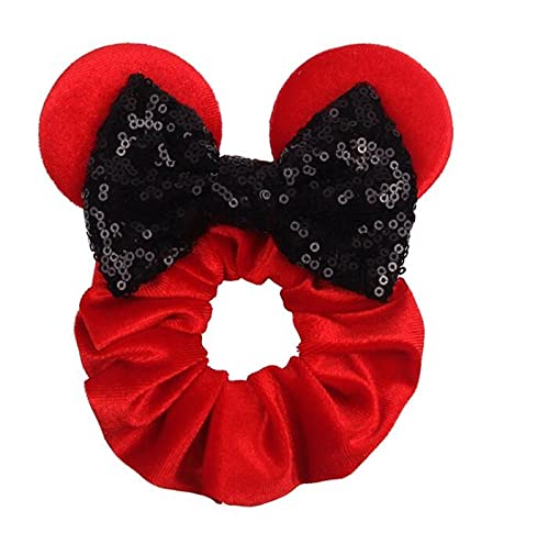 5 Pieces Mouse Ears Hair Bows, Betterjonny Sequin Velvet Scrunchies Elastic Hair Band Cute Hair Ties Ponytail Holder For Women Girls Adult Kids Christmas Party Decoration Multicolor #TOP4
