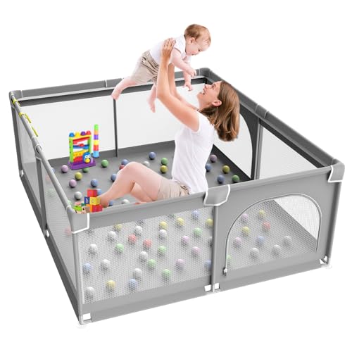 YUMBOT Parque Infantil Bebe 150x180cm,Corralito Bebe, Parque Bebe, XXL Corralito Bebe Plegable,Parque Infantil con Base Antideslizante,Parques para Bebé con Anillo De Tracción,Playpen Bebe