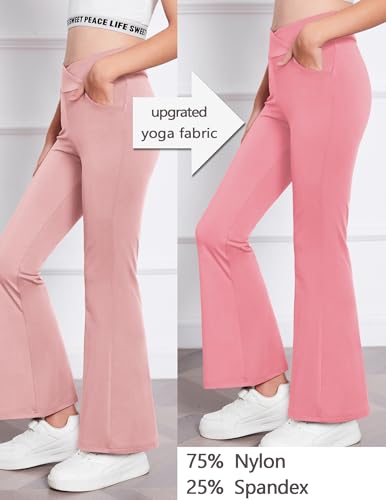 Image of Zaclotre Girls Flare Leggings High Waisted Yoga Pants with Pockets 5-16 Y