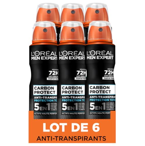 Déodorant Spray Men Expert Carbon Protect fraîcheur après sport Lot de 6