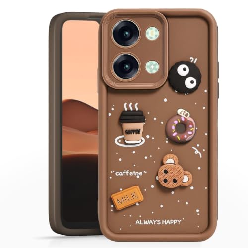 Image of Bintage Cute Fun Ball | Taddy Cartoon 3D Smiley Coffee Cup | Milk Donut | Full Protection Rubber Back Cover Compatible for itel P683L / itel P40 Plus - Brown