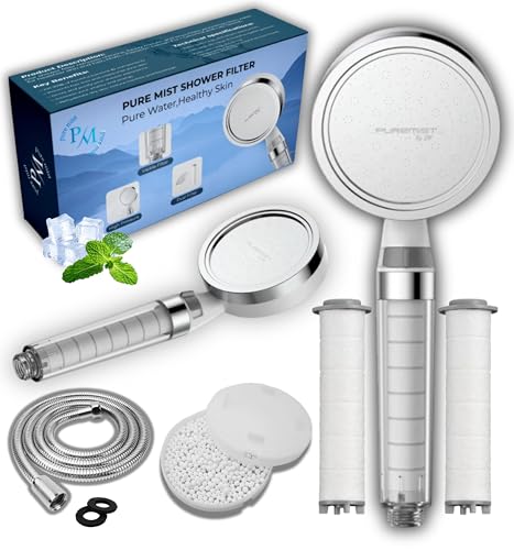 PureMist Filtered Shower Head for Hard Water | Removes Chlorine & Impurities 99% | High Pressure Handheld Shower Filter | Replaceable Cartridge Included | Healthier Hair & Skin