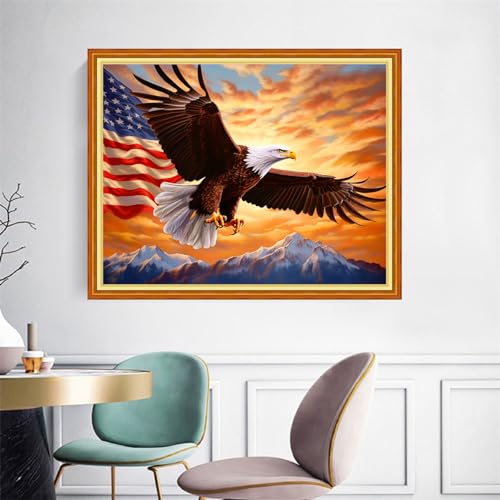Image of Joyhoor Cross Stitch Kits for Beginners Stamped Cross-Stitch Supplies Needlework preprint Embroidery Kits for Adults DIY Needlepoint Kits Embroidery Patterns 11CT-Flag Eagle 16x20 inchs