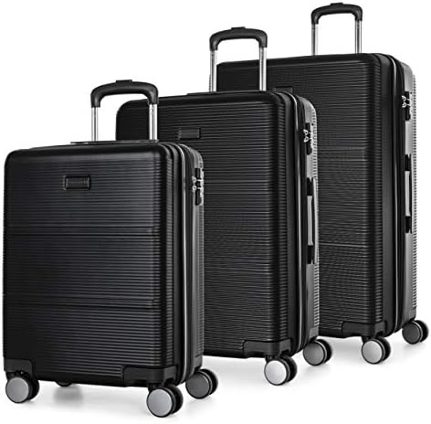 BUGATTI Brussels Collection 3 Piece Hard Shell Luggage Set, Expandable Suitcases with 360-Degree Spinner Wheels, Retractable Handle, 20 Inch Carry On, 24 Inch Mid-size, 28 Inch Large Bags, Black