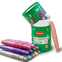 12 Colors Glitter Crayons for Toddlers, Rainbow Sparkle Metallic Watercolor Gel Crayons, Washable, Non-Toxic, Easy to Clean, No Mess Coloring Gifts for Boys and Girls