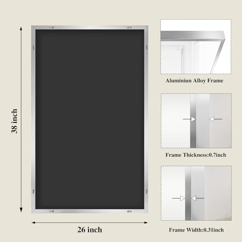 Image of Koonmi Silver Rectangle Wall Mirror, 26x38 Inch Bathroom Mirror, Aluminum Frame Vanity Mirror for Entryway, Living Room, Bedroom Bathroom, Hangs Horizontally or Vertically