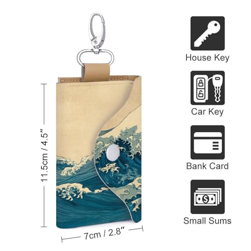 Great Wave Key Holder Bag PU Leather ID Card Holder Keychains Case Cover for Men Women2