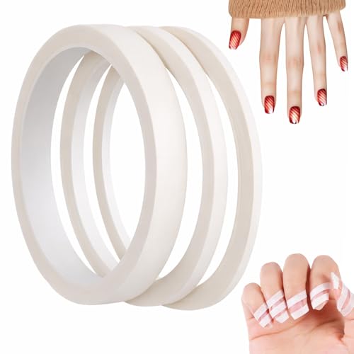 3 PCS Nail Tape for Nail Art White Striping Tape for Press on Nails Removable Paper Tapes French Tip Nails Arts Tapes for DIY Decoration Design French Style Manicure 3/5/12mm