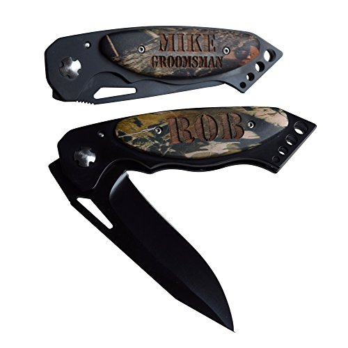 My Personal Memories Custom Engraved Folding Pocket Knife with Wood Handle, Personalized Groomsmen, Husband, Fishing, Hunting, Gift Knife (Camo Handle) - Thumbnail 4