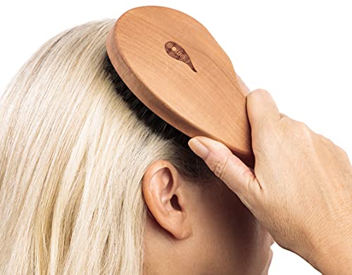 REMOS Hairbrush with Wild Boar Bristles - made of local Pear Wood, Right Hander - Image 4