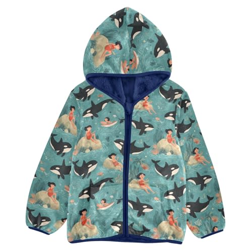 Orca Toddler Fleece Jacket Baby Boys Hooded Zipper Long Sleeve Thick Warm Outerwear 3-10 Years