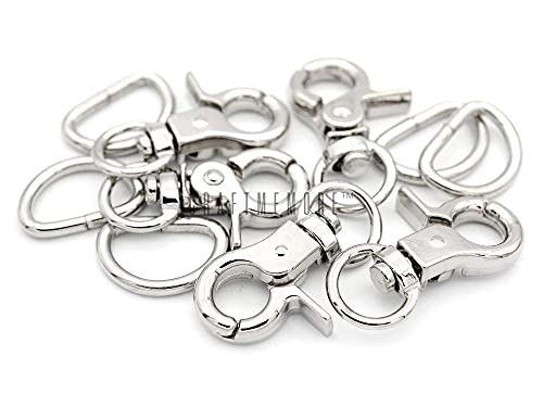 Craftmemore Lobster Claw Clasps Trigger Snap Hooks 1 1/4" X 1/2" Landyard Swivel Clip With D-Rings 10 Sets Ho2 (Silver) #TOP4