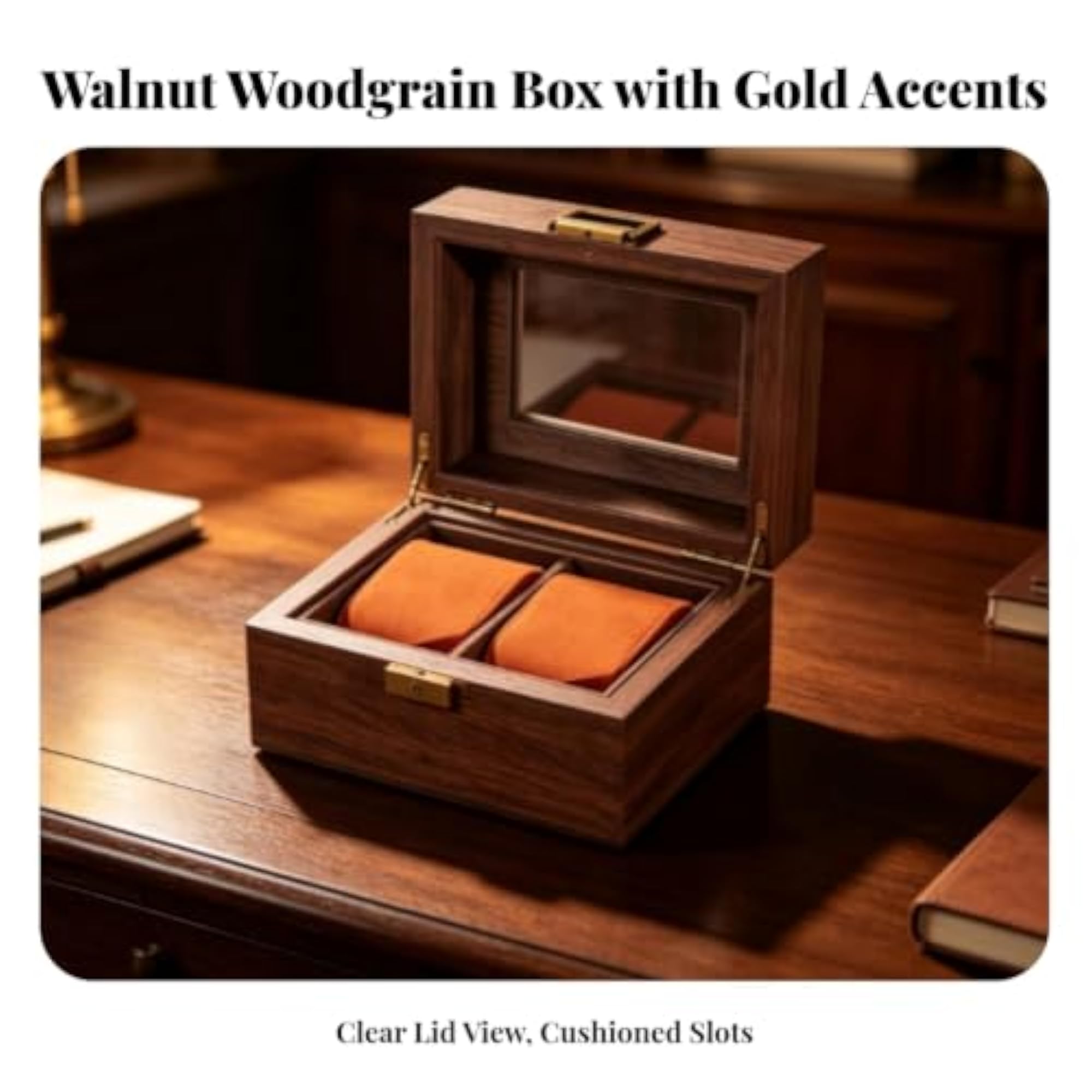 Classic Velvet Lined Watch Storage Box for 2 Watches