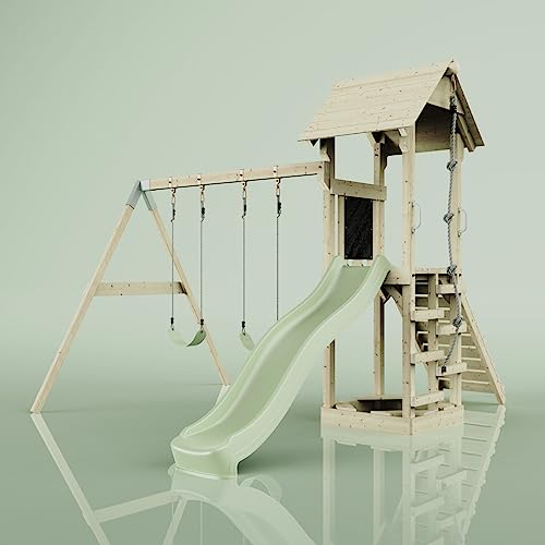 PolarPlay Tower Kids Wooden Climbing Frame - Swing Kari Sage