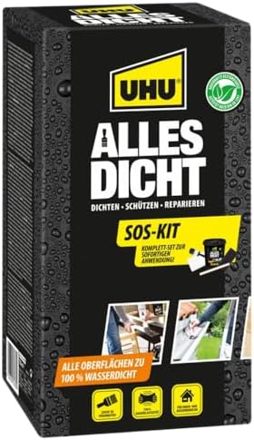 UHU Alles Dicht All-in-One SOS-Kit, Eimer 750 ml - Dichtmasse - Pinsel - Rührstab - Dichtband