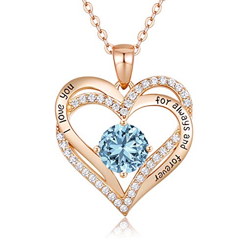 CDE Forever Love Heart Women Necklace 925 Sterling Silver Rose Gold Plated Birthstone Pendant Necklaces for Women with 5A Cubic Zirconia Valentine's Jewelry Gift Birthday Gift for Mom Women Wife Girls Her