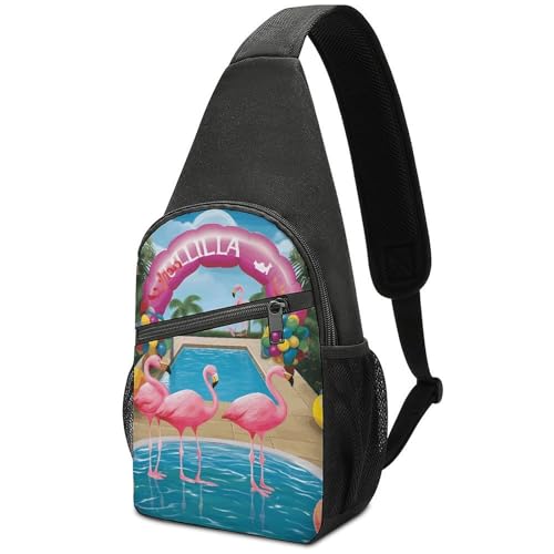 Sling Bag para mujer y hombre con diseño de flamenco y piscina