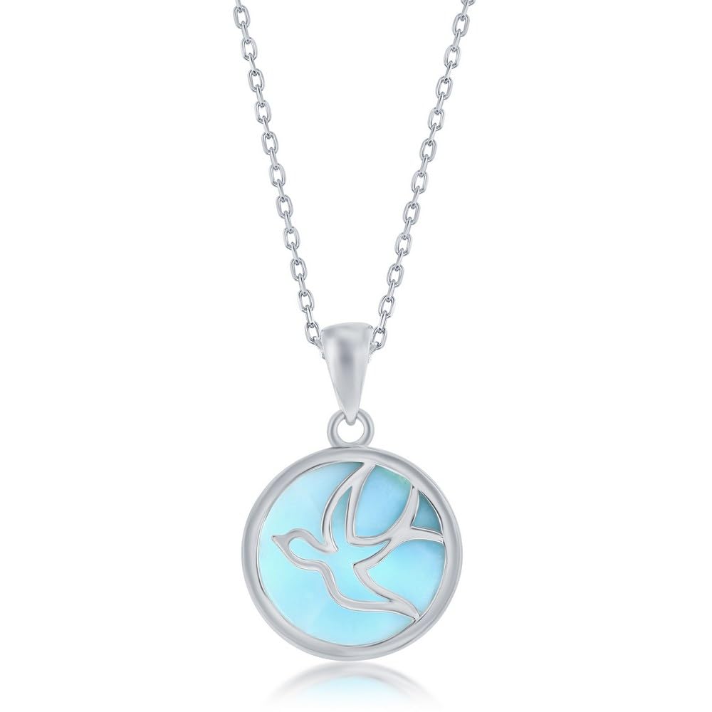Beaux BijouxSterling Silver Larimar Blue Necklace for Women - Natural Larimar Jewelry - Beautiful Blue Larimar Stones - Flying Dove Larimar Necklace for Women