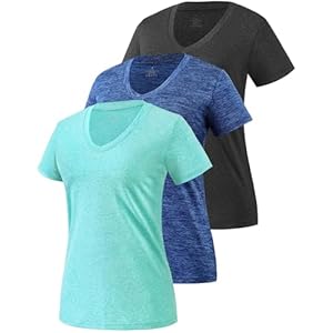 Ullnoy Women’s Gym Activewear Yoga T-Shirts Multipack Quick Dry Sports Running Tops Loose Fit V-Neck Short Sleeve 3 Pack