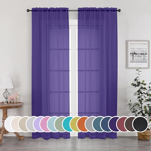 Image of OWENIE Purple Sheer Curtains, Sheer Curtains 84 inch Length 2 Panels Set, Rod Pocket Voile Fimly Sheer Drapes for Living Room /Bedroom, 2pcs, Each 42 inch W x 84 inch L