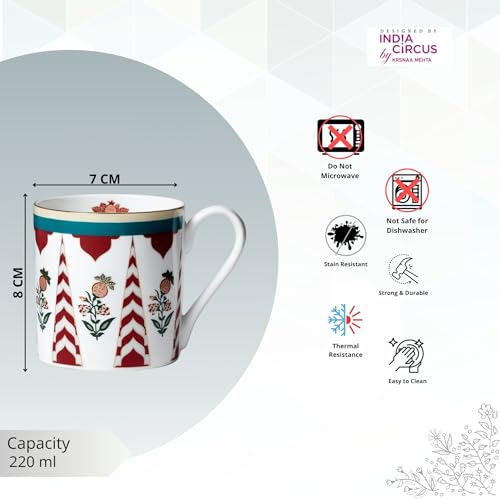 Image of India Circus Fine Bone China Coffee Mug Set of 6-220 Ml Each | Accented with 22 Carat Gold (6 Pcs)(LE10), Tea Cup Set of 6, Mugs for Coffee, Cups Set, Ideal for Gifting, Perfect for Home & Office