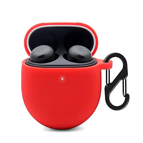 VAEKNVG Silicone Case Compatible with Google Pixel Buds Pro 2022 Shockproof Protective Earbuds Cover with Carabiner Accessories(Red)